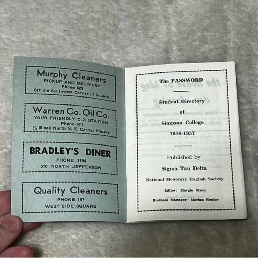 The Password Student Directory of Simpson College 1956-57 Indianola Iowa Vtg CBX